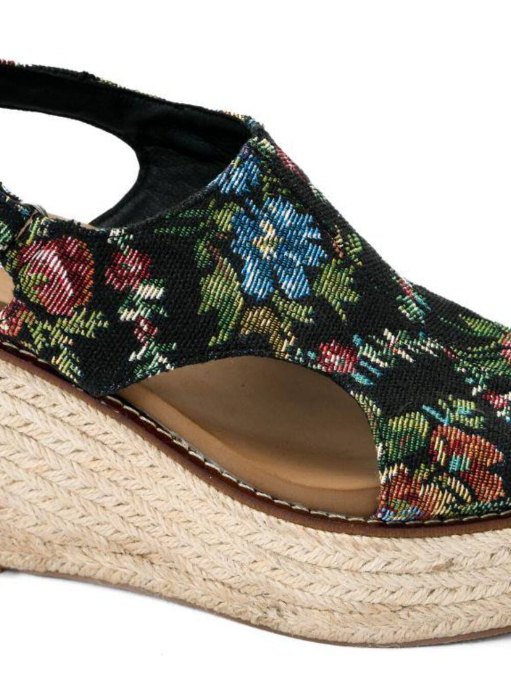 Corkys Floral Dreams Platform Wedge – Black Braided Espadrille Sandals - Picture 4 of 4